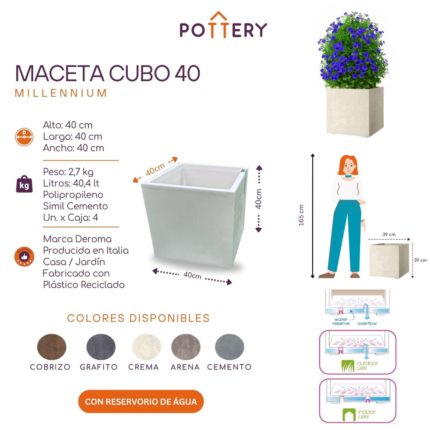 Maceta Cubo Millennium 40