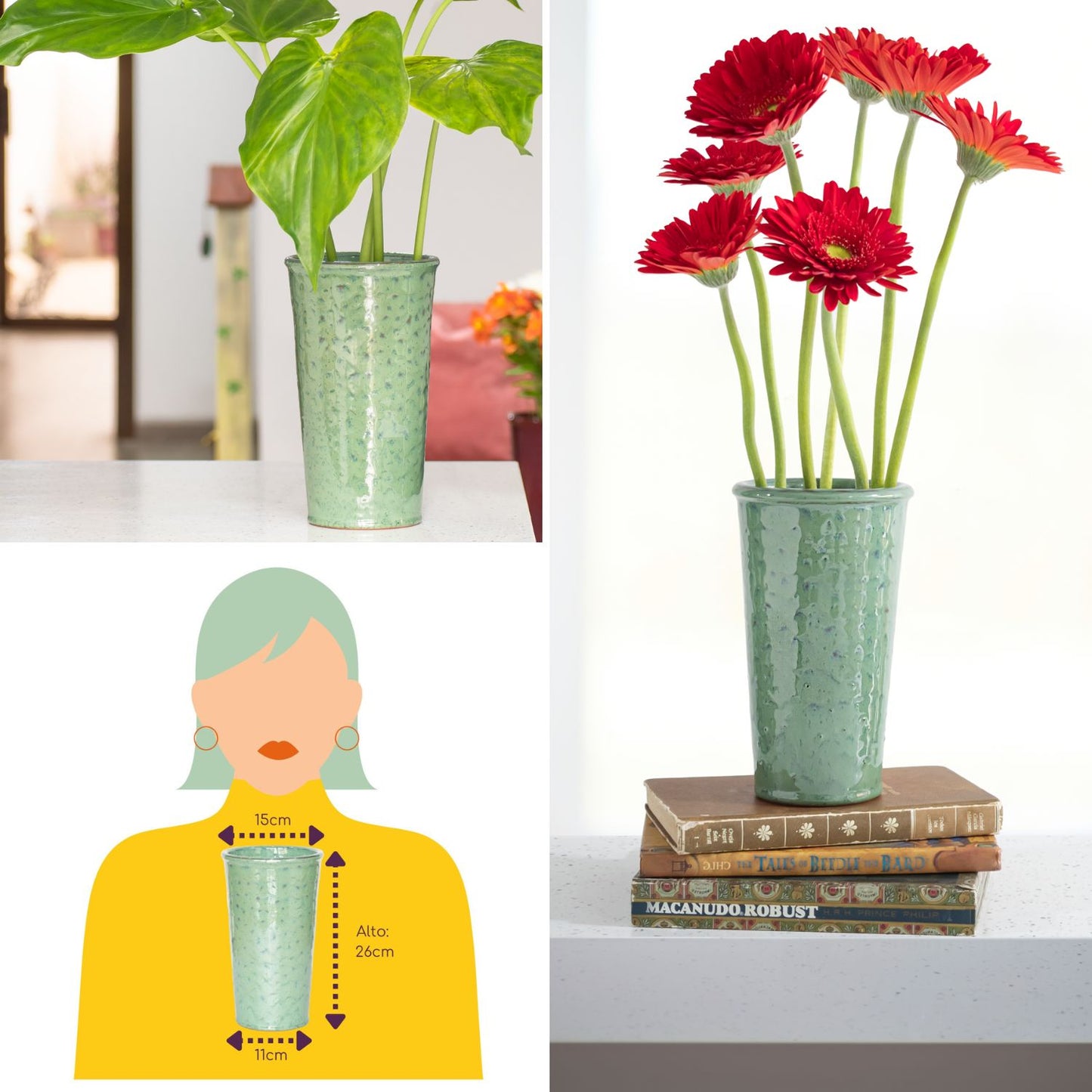 Florero Ceramico Verde Musgo