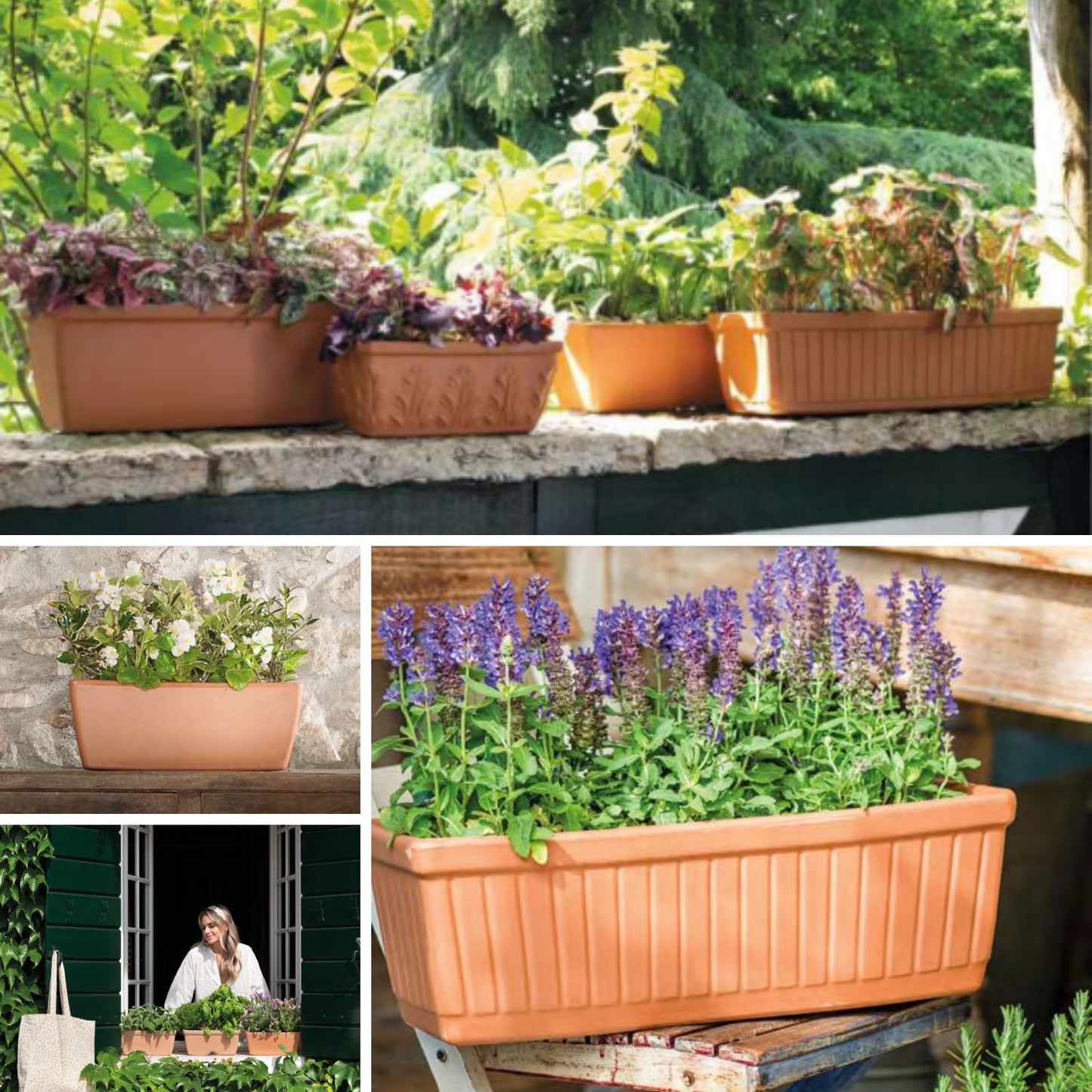 Jardinera Rectangular Romana Terracota 42cm