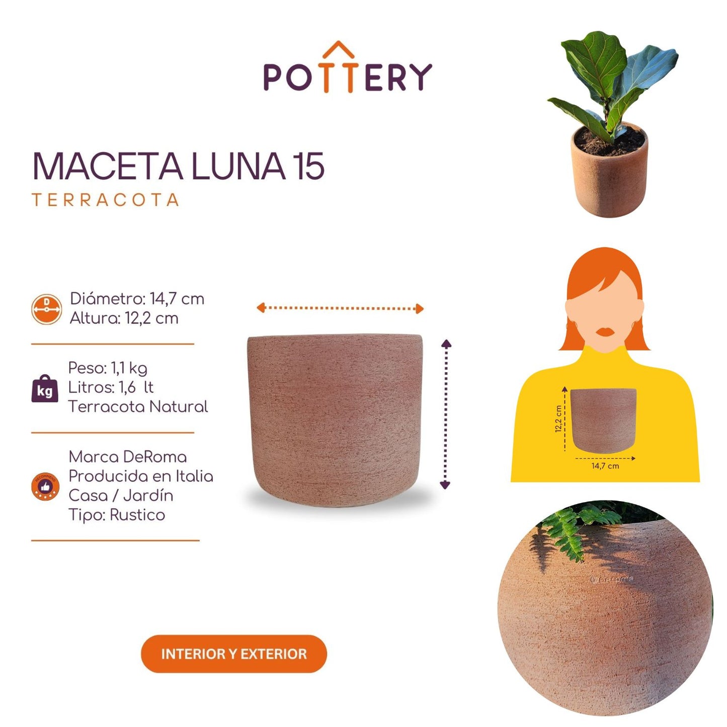 Macetero Luna 15 Terracota