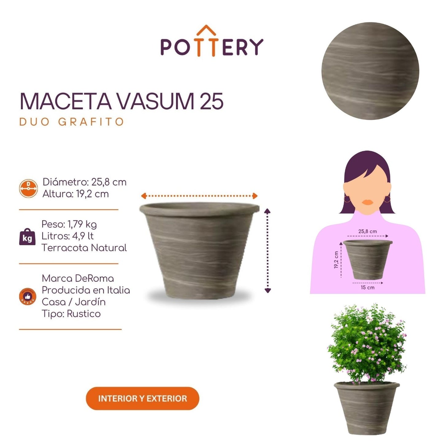 Macetero Vasum Duo Grafito 25
