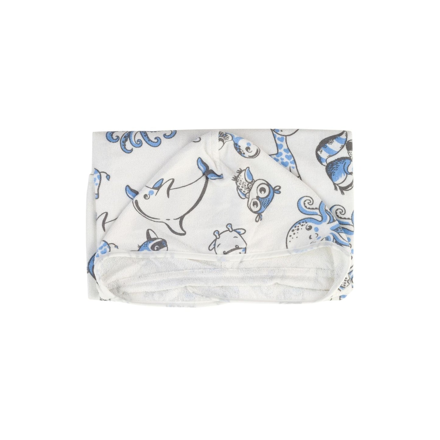 Toalla Capucha De Algodón Estampada Bichos Azules - 75 x 90cm - 300 g/m²