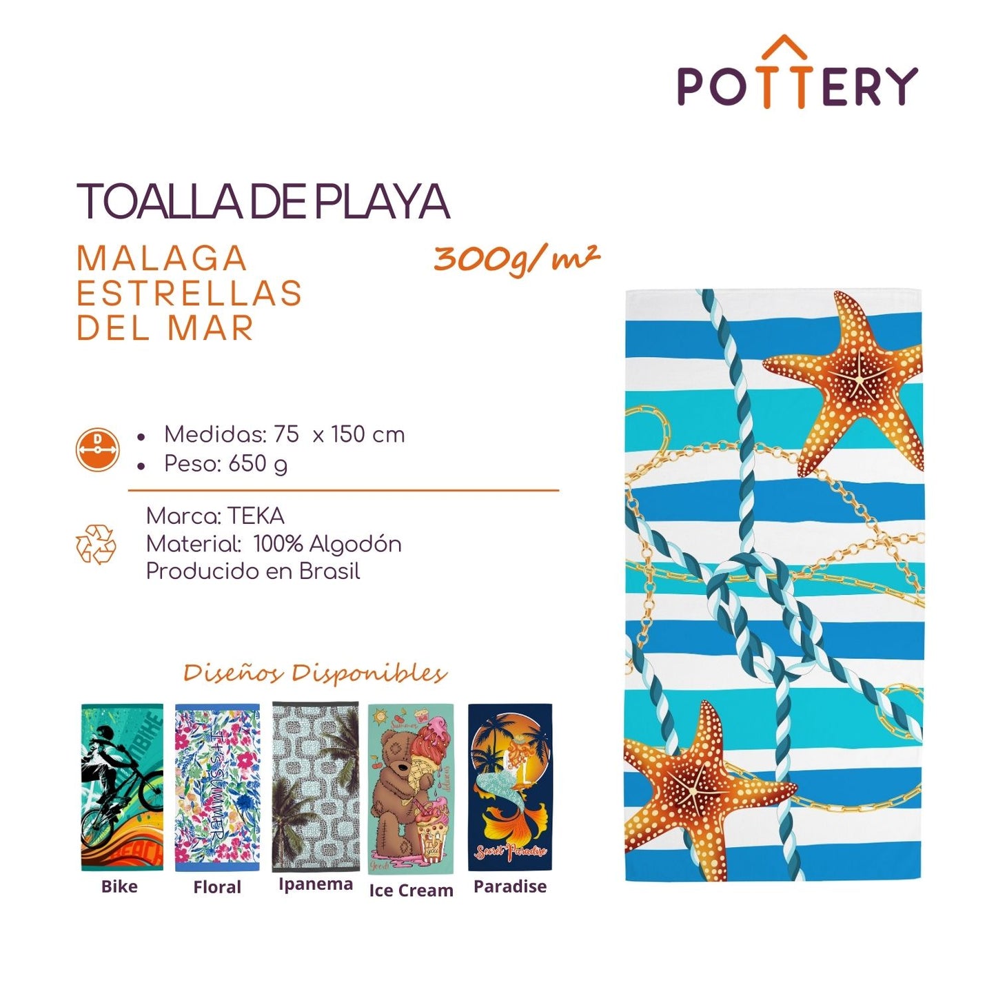 Toalla de Playa Estrellas del Mar - 100% Algodón - 300 g/m² - Teka