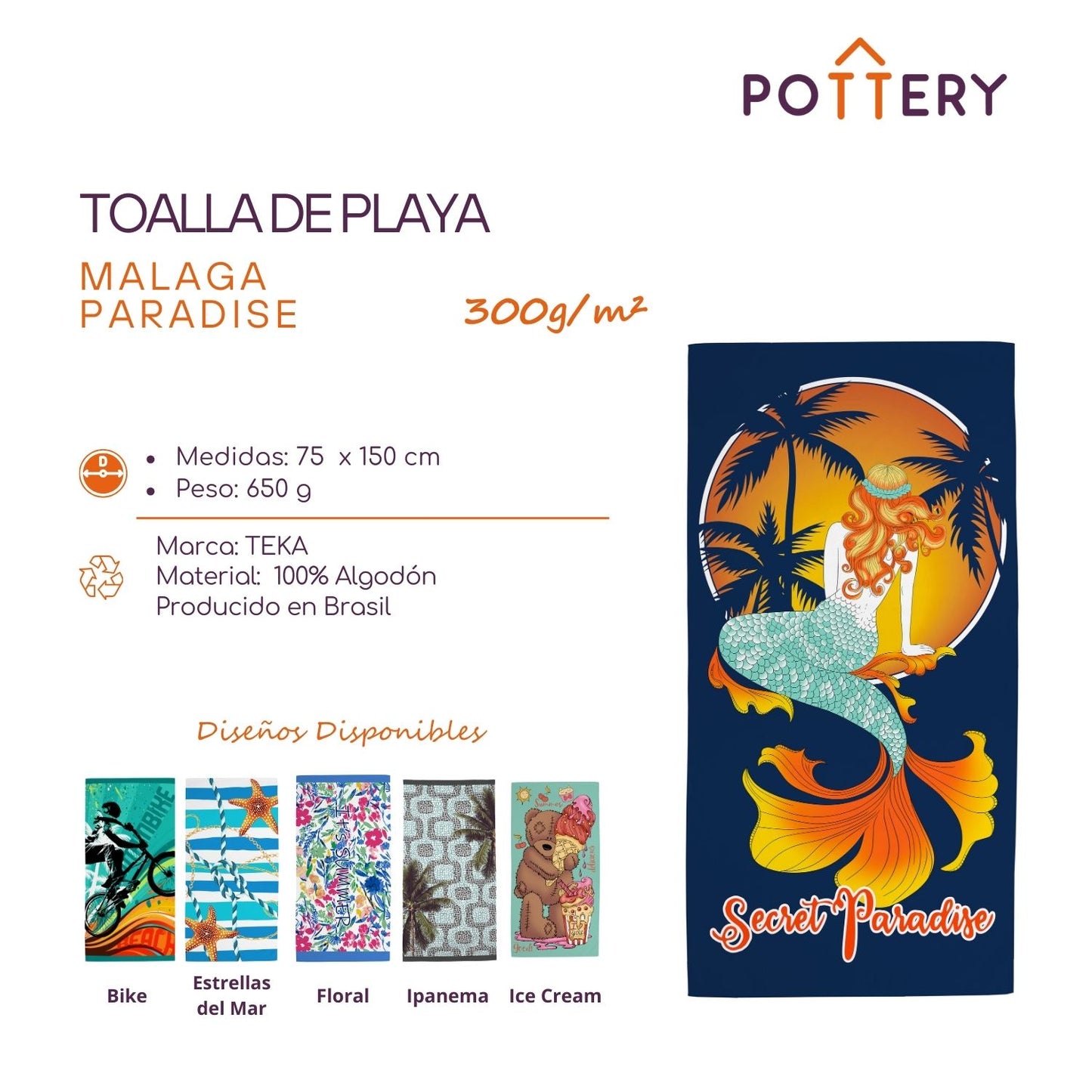 Toalla de Playa Paradise - 100% Algodón - 300 g/m² - Teka