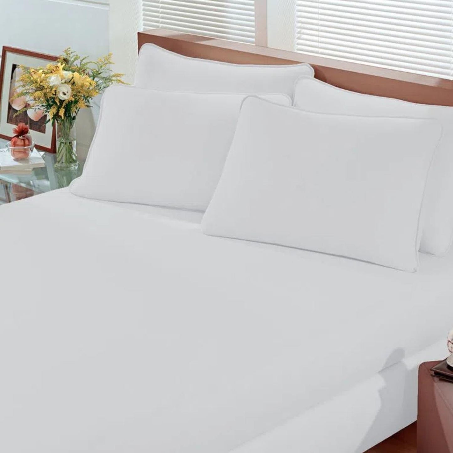 Sábana Bajera Blanca 2 ½ Plaza Elasticada Safira - 300 Hilos 100% algodón - Teka