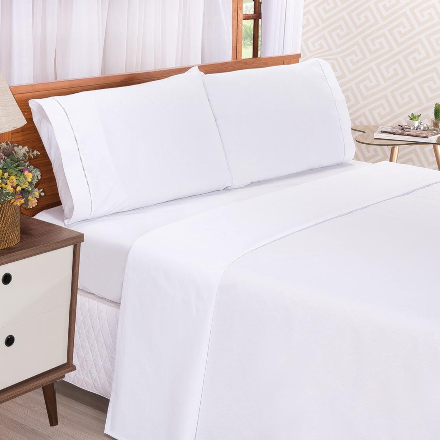 Sábana Blanca 2 Plaza Safira - 300 Hilos 100% algodón - Teka