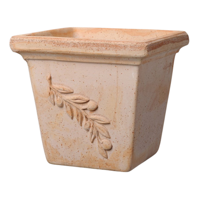 Maceta Cuadrada con Relieve Oliva