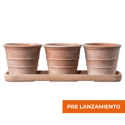 Kit 3 Maceteros Siena con Bandeja Terracota