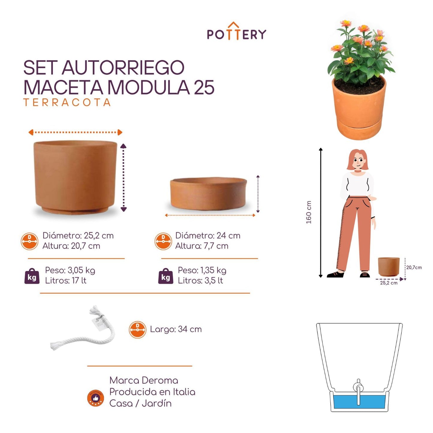 Maceta Autoriego Modula 25cm