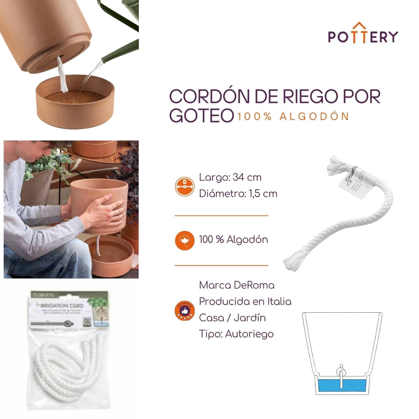 Cordón de Riego por Goteo 100% Algodón