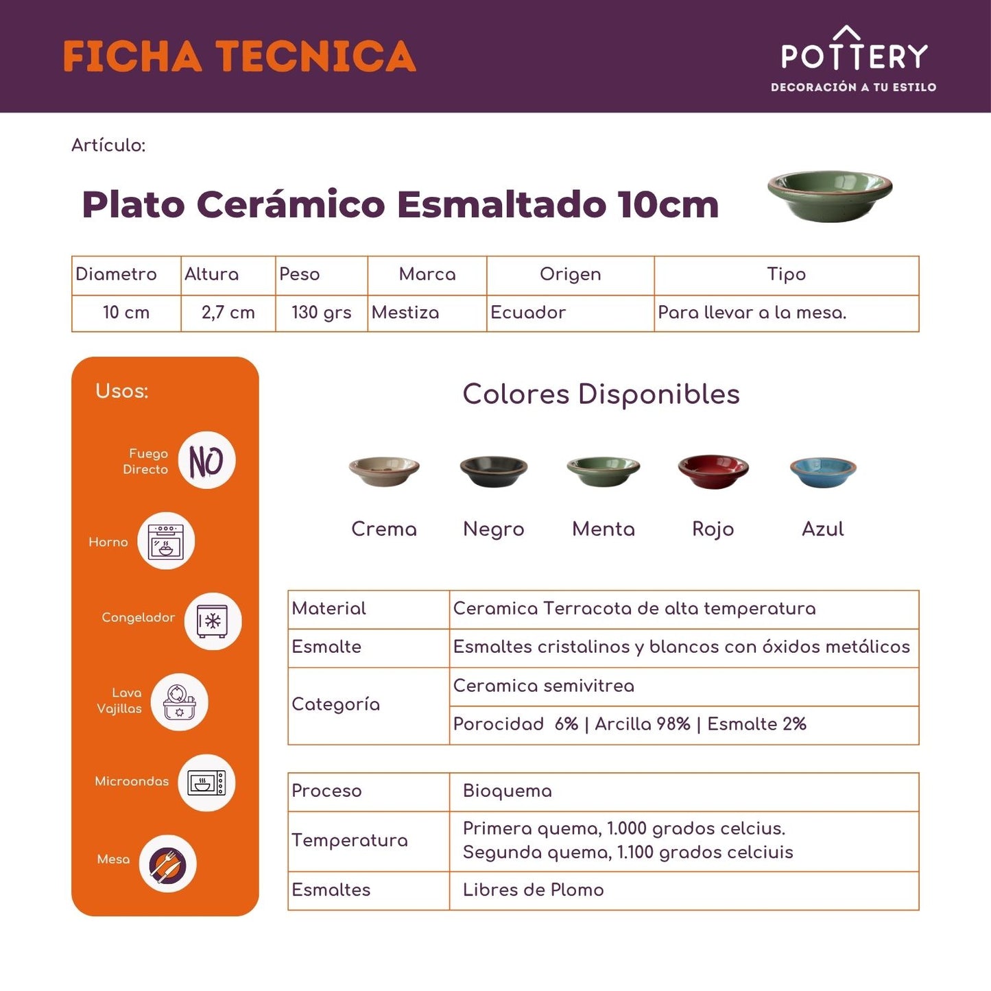 Platos 10cm Cerámica Esmaltada
