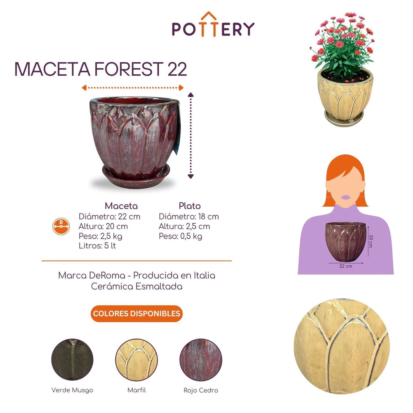Macetero Forest 22 con Plato