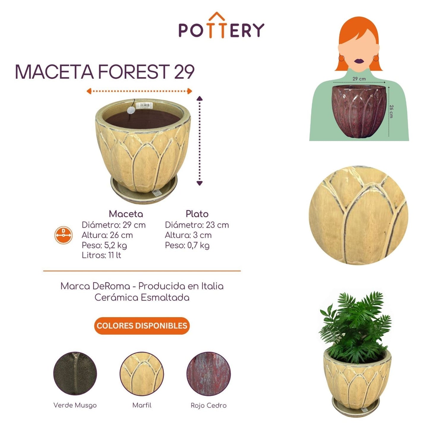 Macetero Forest 29 con Plato