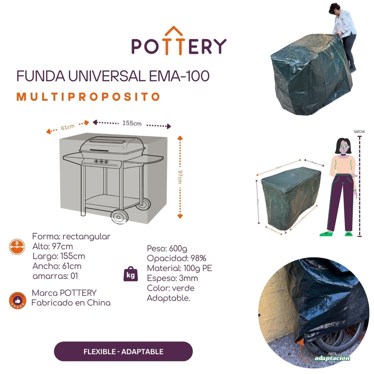 Funda Universal Ema100 Parrilla, Motos, Bicicletas, Muebles