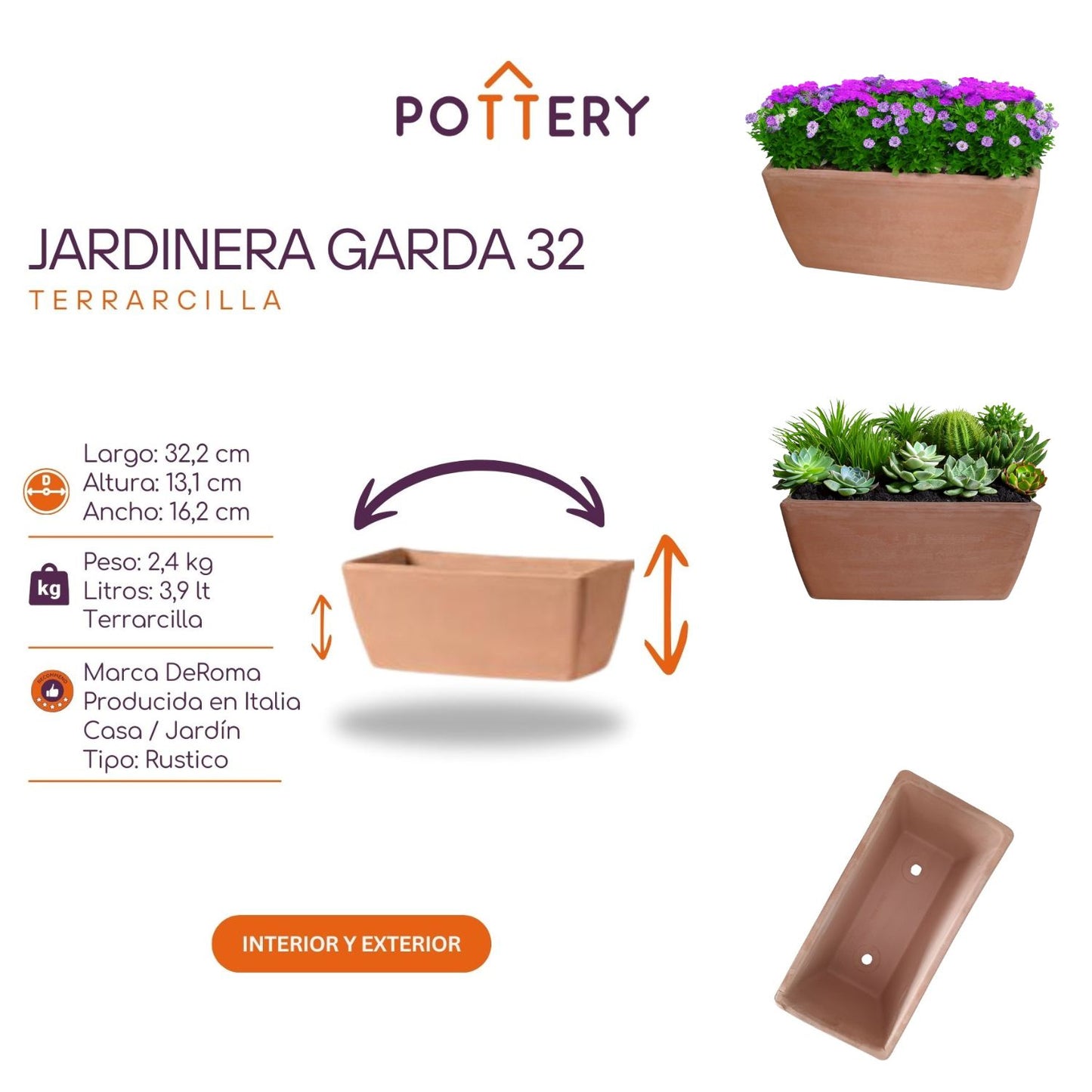 Jardinera Rectangular Garda 32 cm Terrarcilla