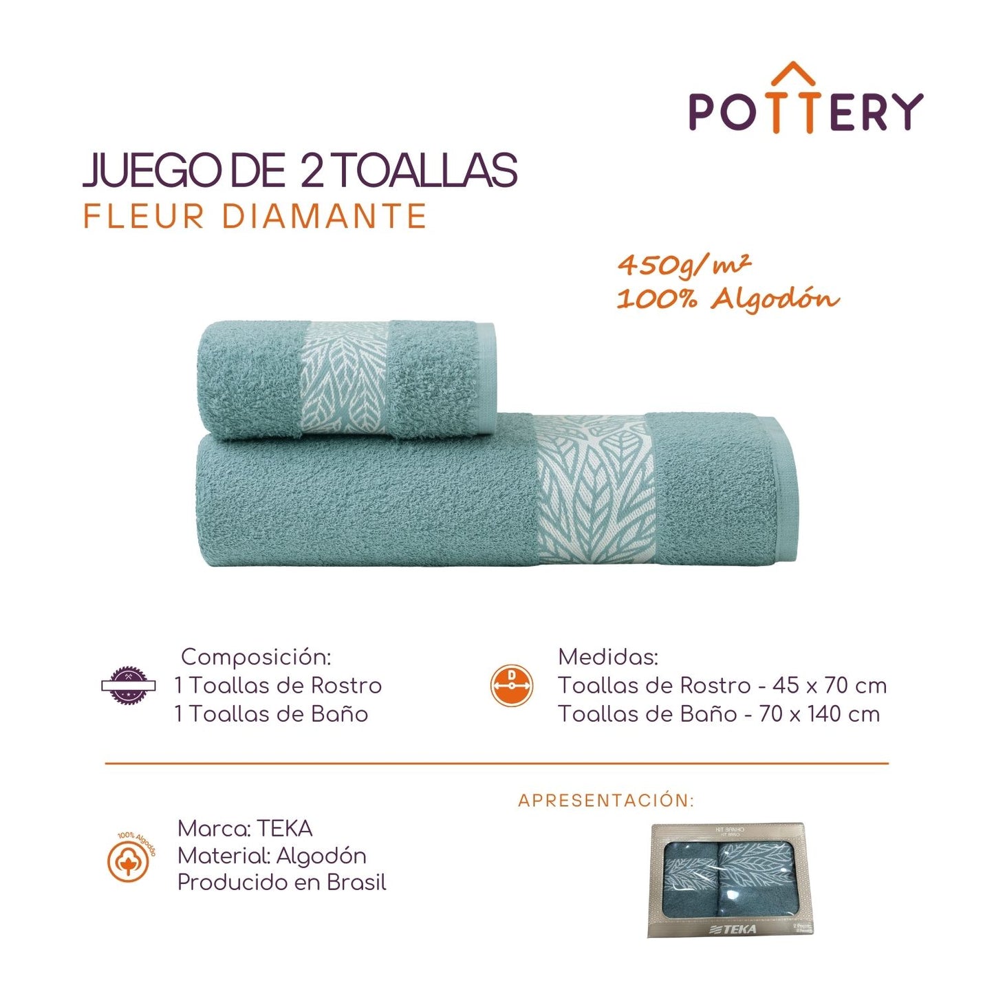 Juego de Toallas 2 Piezas Diamante - 450 g/m² - Teka