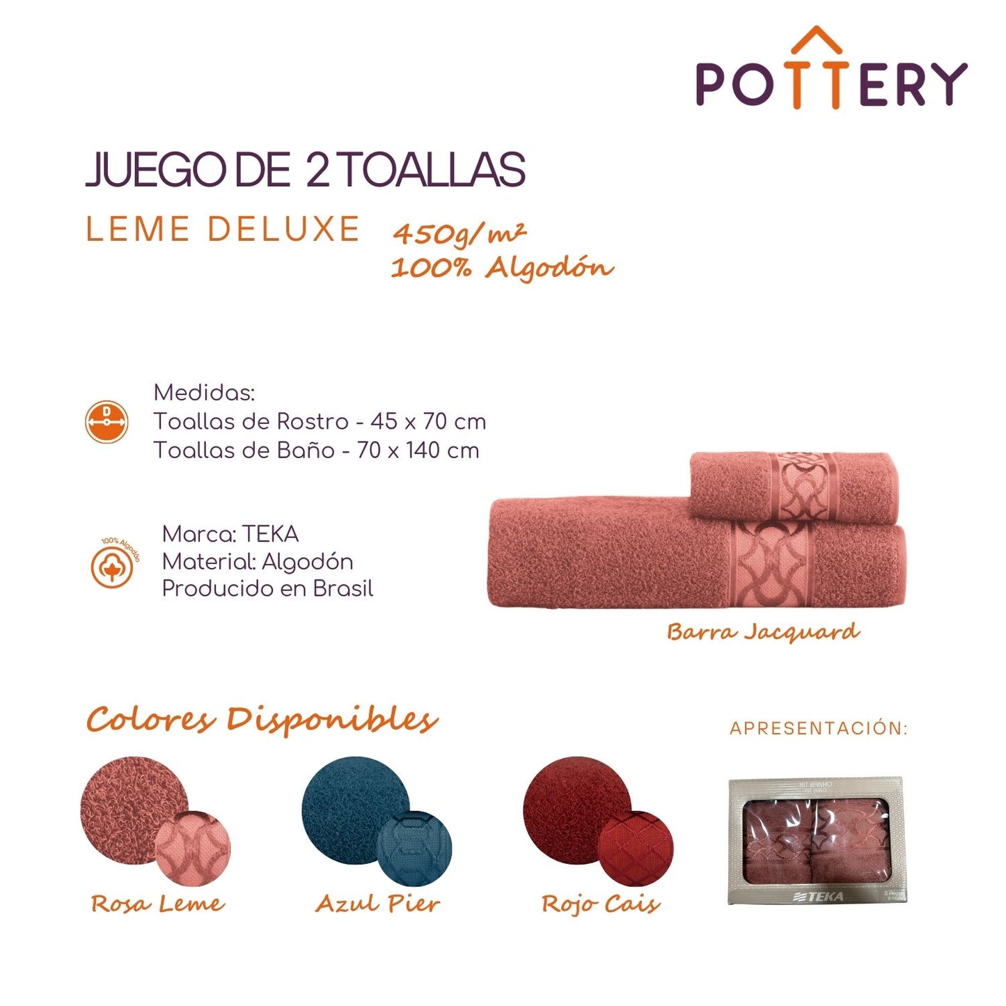 Juego de Toallas 2 Piezas Deluxe - 450 g/m² - Teka