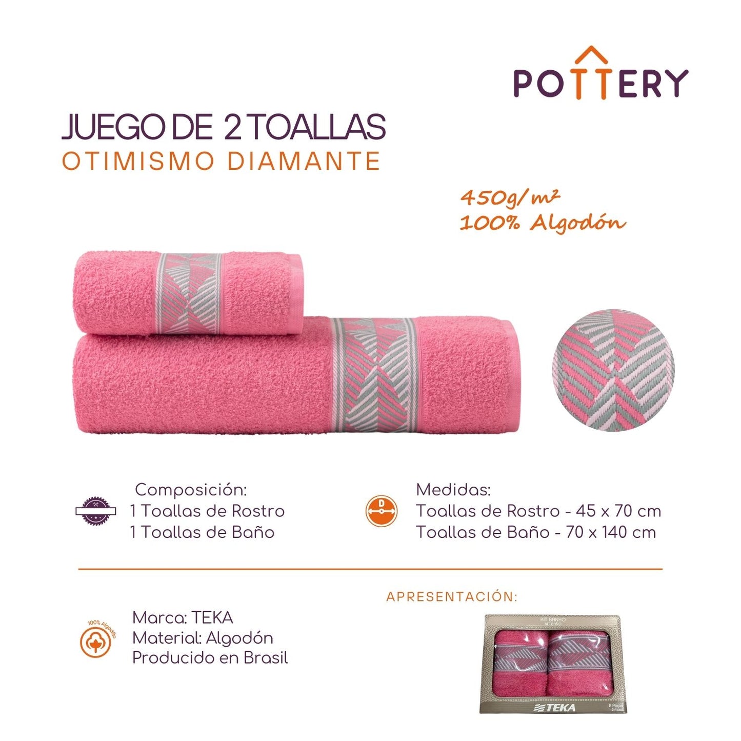 Juego de Toallas 2 Piezas Diamante - 450 g/m² - Teka