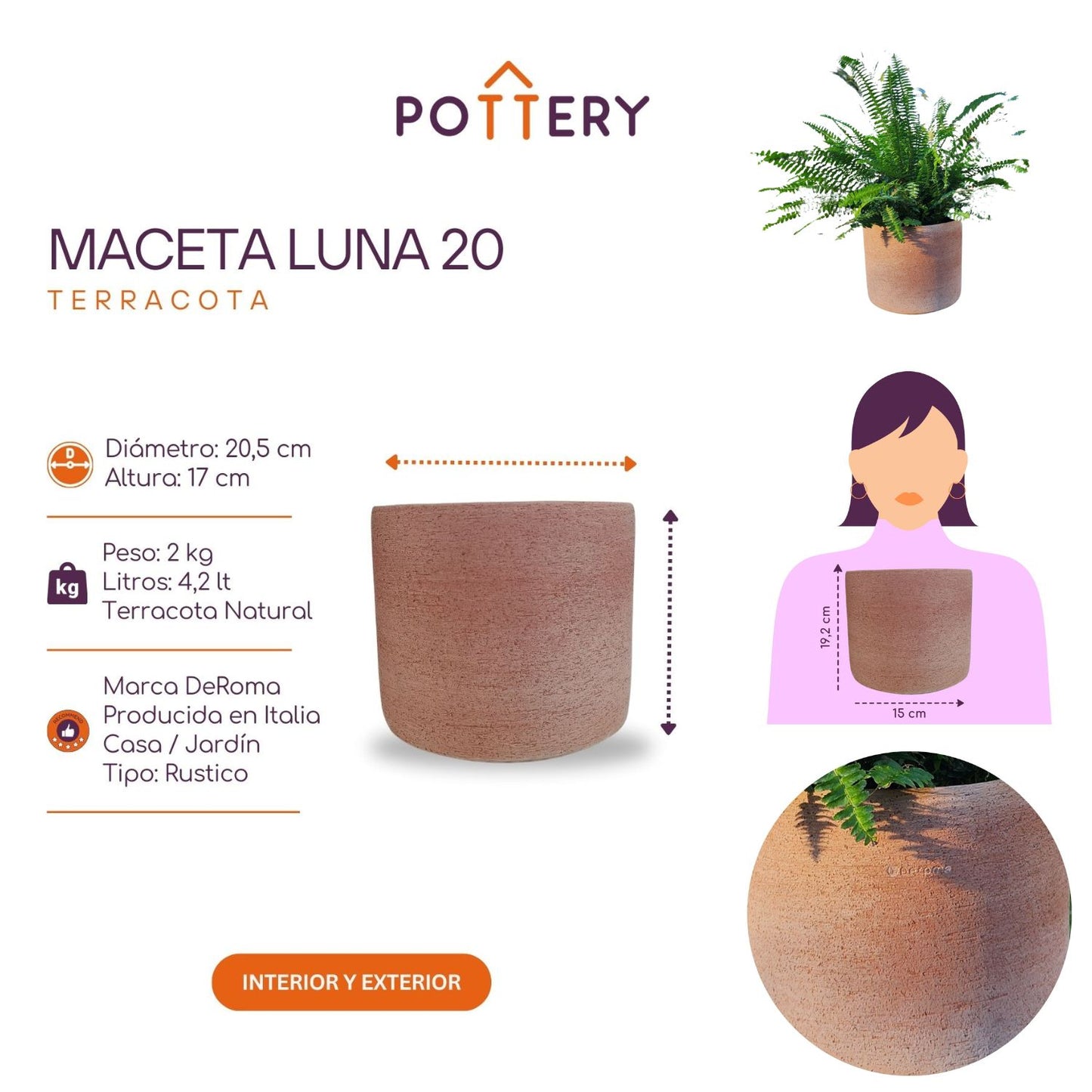 Macetero Luna 20 Terracota