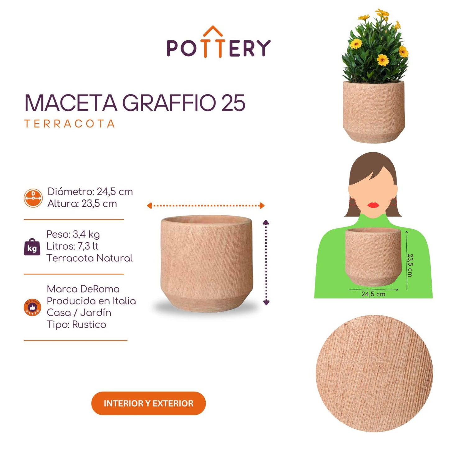 Maceta Graffio Texturizada Terracota