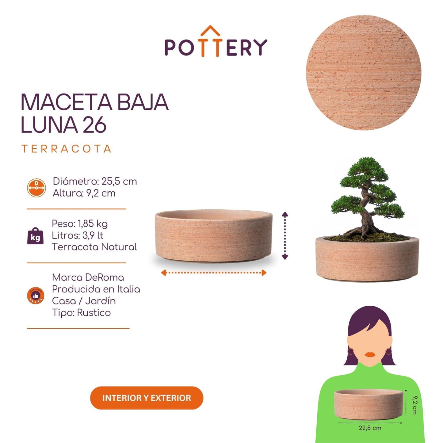 Maceta Luna Baja 26cm Terracota