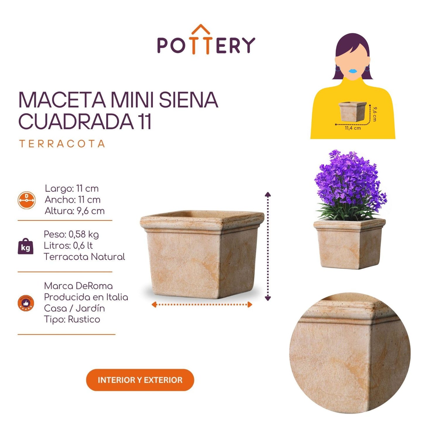 Mini Maceta 11 cm Siena Cuadrada