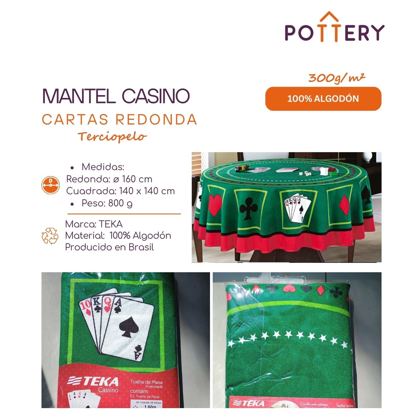 Mantel Terciopelo Redondo Casino - 100% Algodón - Teka