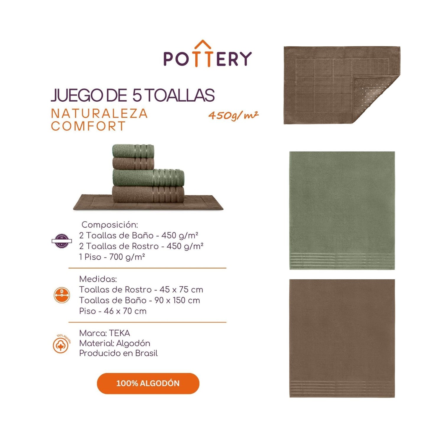 Juego de Toallas 5 Piezas Comfort - 450 g/m² - 100 % algodón Teka