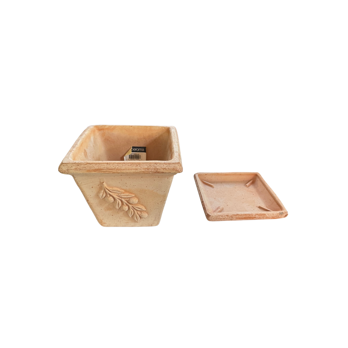 Set Maceta Cuadrada con Relieve Oliva con plato