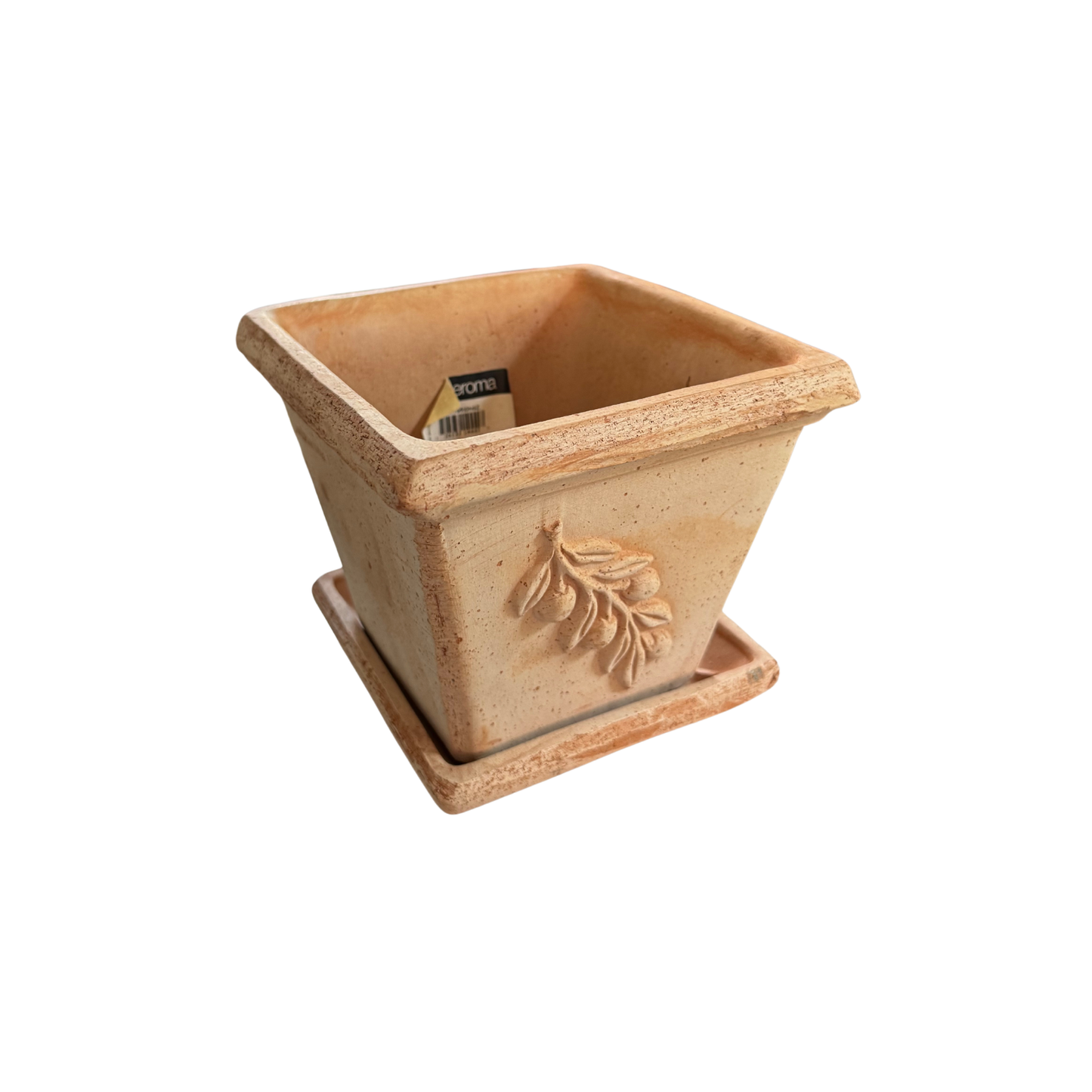 Set Maceta Cuadrada con Relieve Oliva con plato