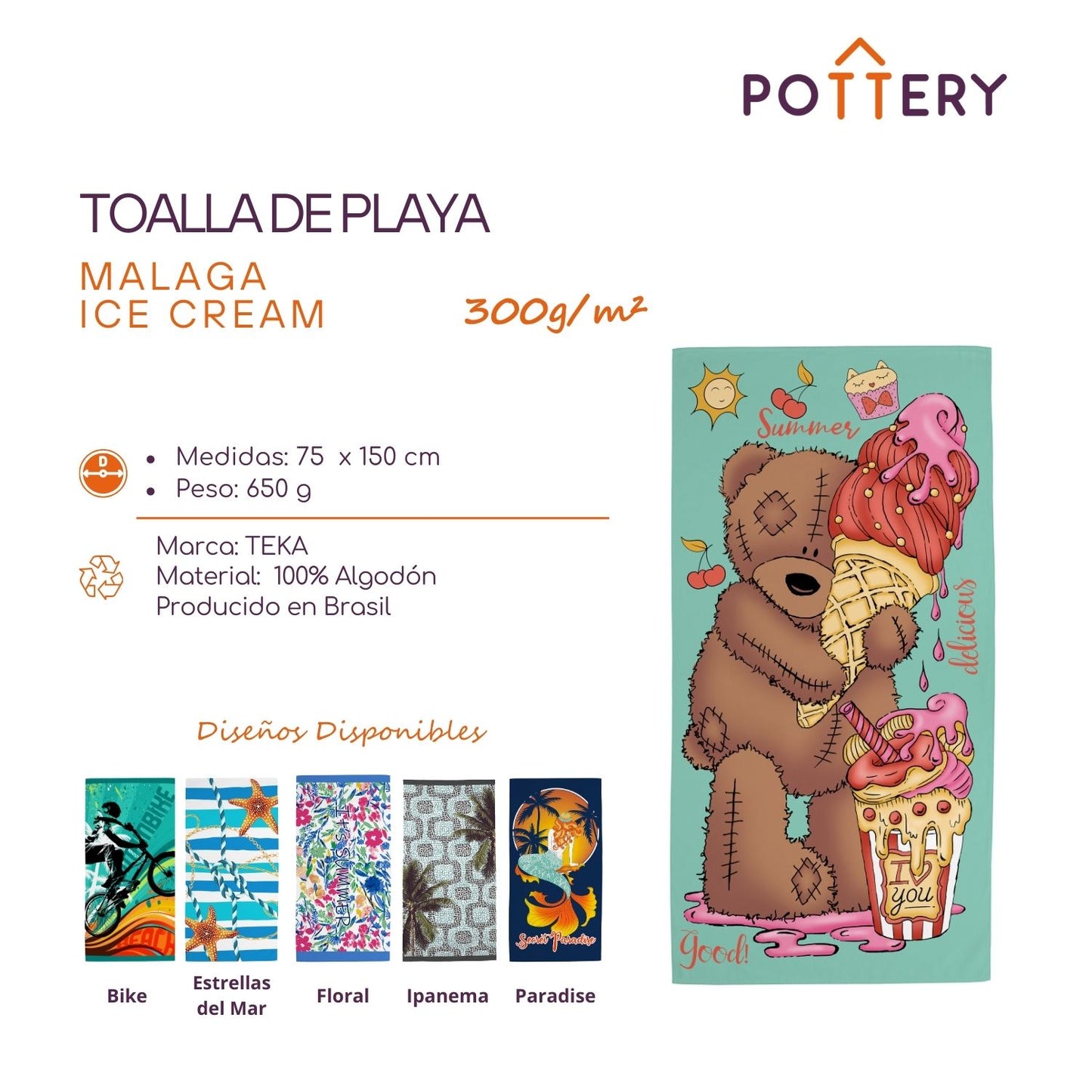 Toalla de Playa Ice Cream - 100% Algodón - 300 g/m² - Teka