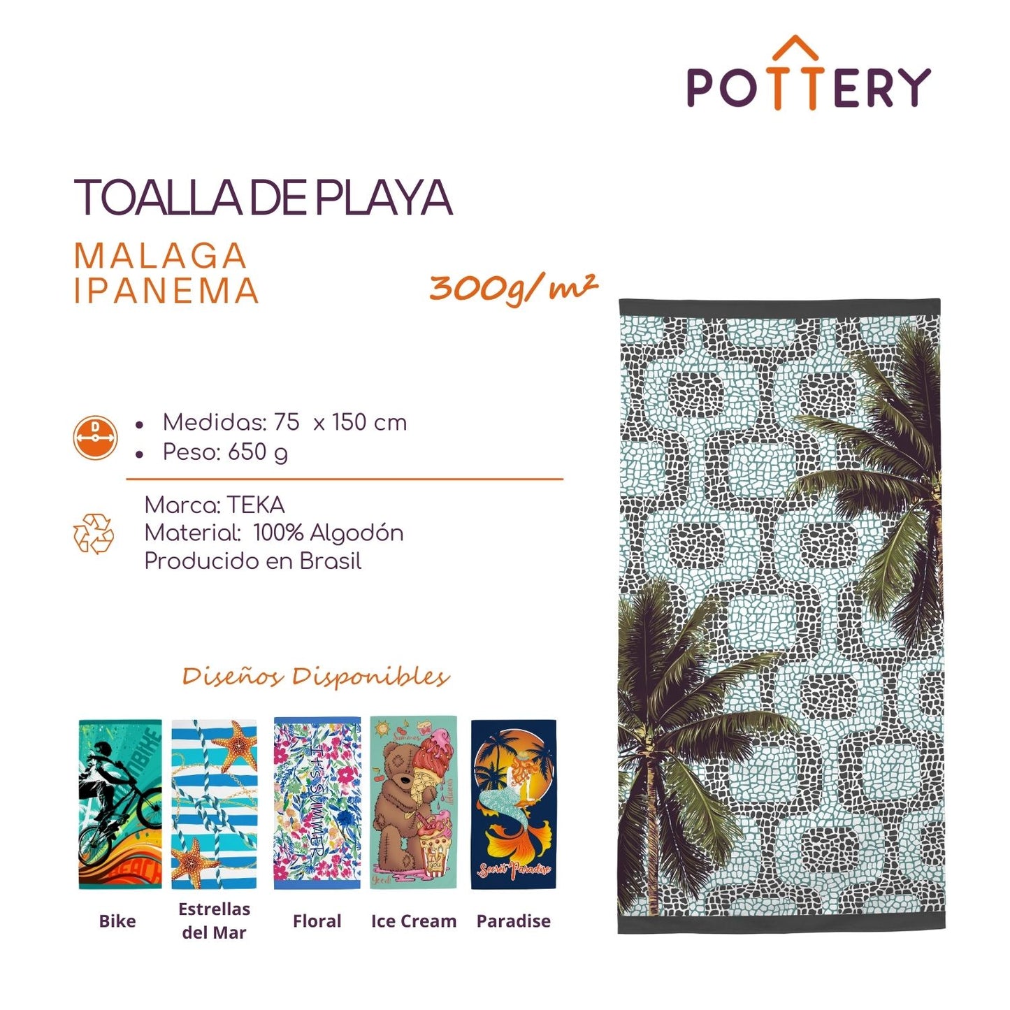 Toalla de Playa Ipanema - 100% Algodón - 300 g/m² - Teka