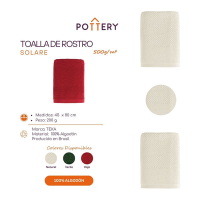 Toalla de Rostro Solare - 100% Algodón - 500g/m² - Teka