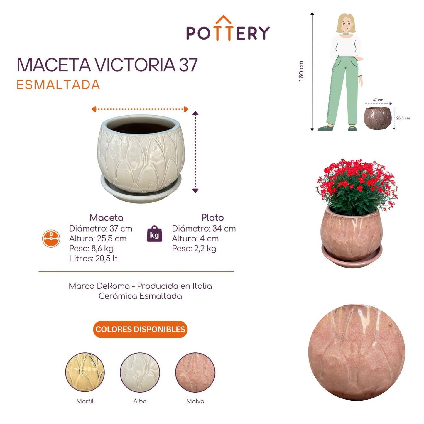 Macetero Victoria 37 con Plato